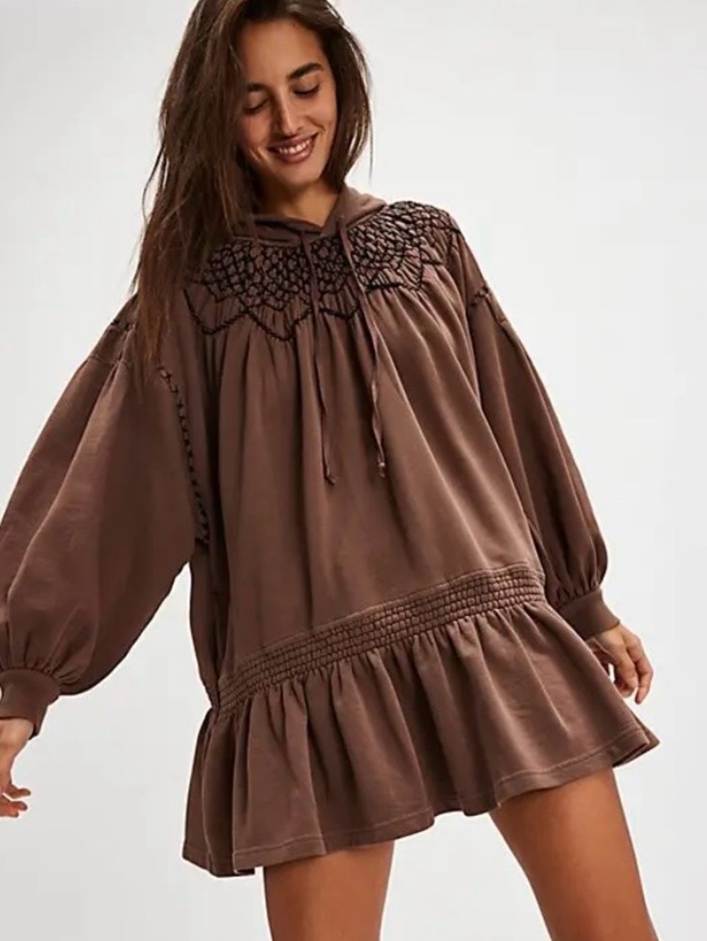 NWT Free People Marty Smocked Hooded Dress Size S